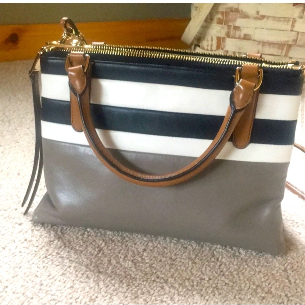 Coach mini borough navy stripe purse